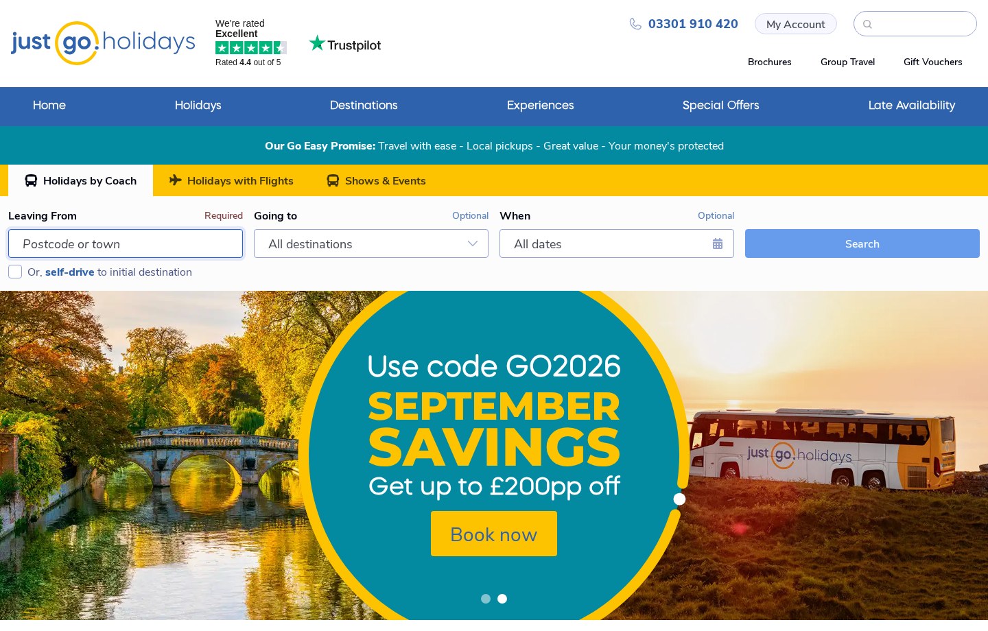 Just Go Holidays homepage