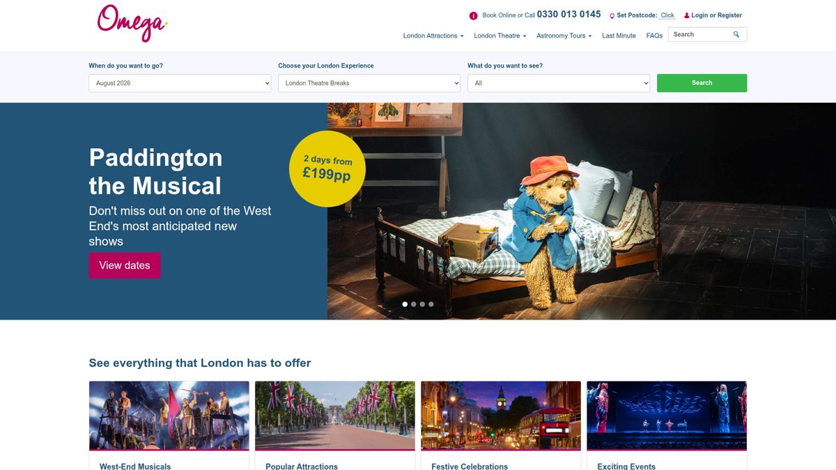 Omega Breaks homepage